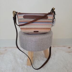 NWT FOSSIL Jolie Baguette Striped Crossbody Bag.